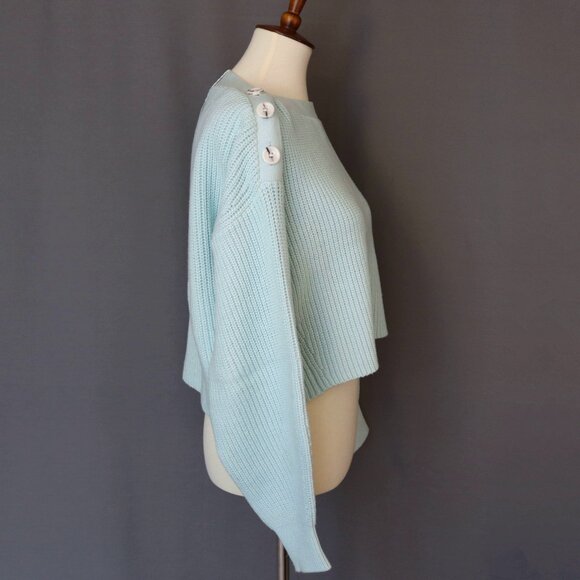 ADEAM Oversize XS Light Blue Sailing Sweater Crop Button Shoulder - Picture 3 of 13